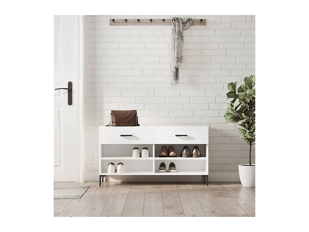 Banc à chaussures blanc 102x35x55 cm bois d'ingénierie