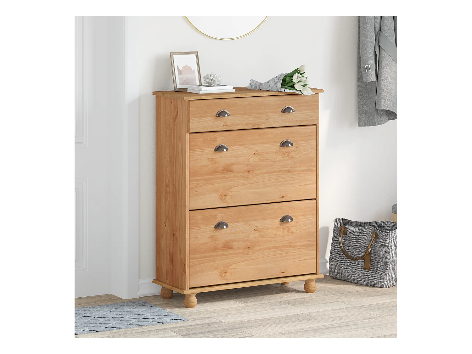 Meuble à chaussures  85x35x108 cm en bois massif de pin