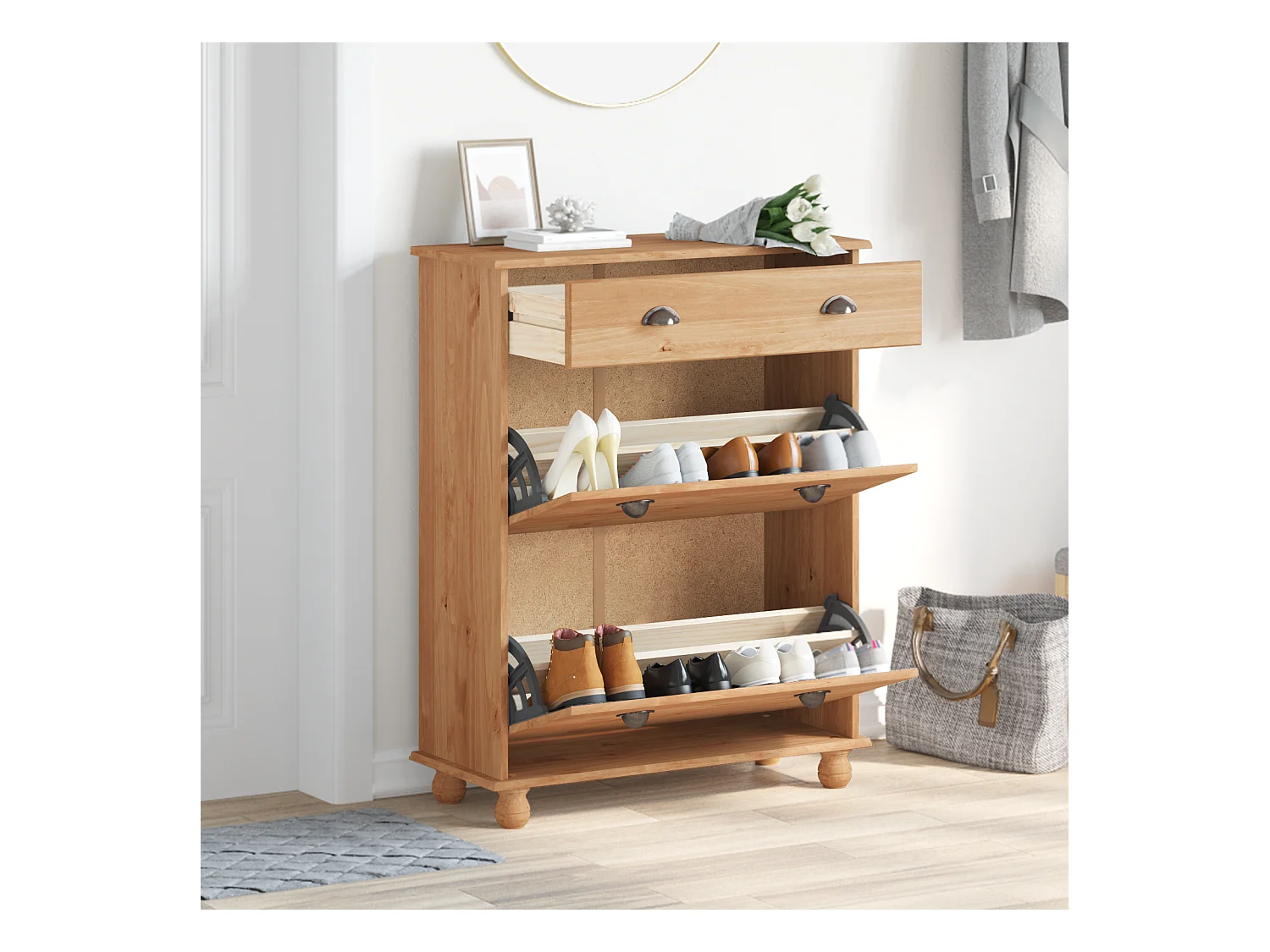 Meuble à chaussures  85x35x108 cm en bois massif de pin