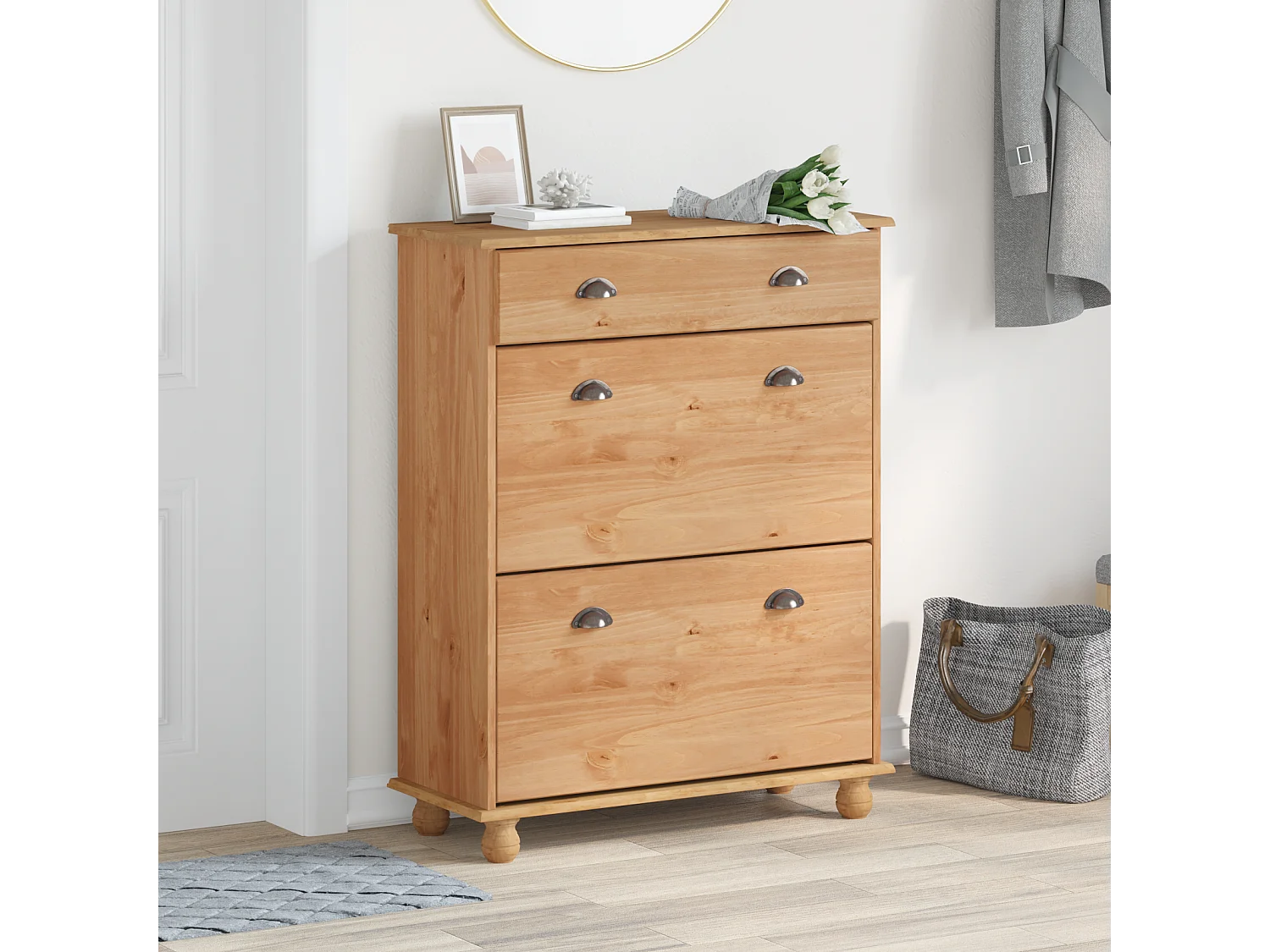 Meuble à chaussures  85x35x108 cm en bois massif de pin