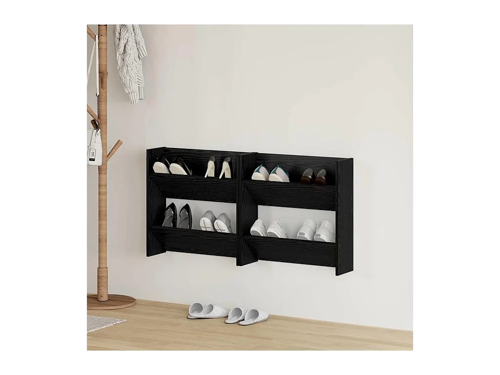 Cabinets à chaussures muraux 2 pcs Chêne noir 60 x 18 x 60 cm