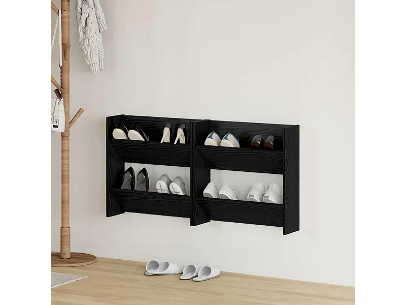 Scarpiera a parete 2 pz Rovere nero 60 x 18 x 60 cm