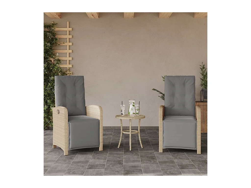 Chaises inclinables de jardin lot de 2 avec repose-pied rotin