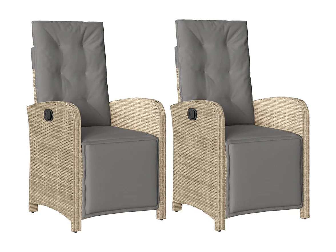 Chaises inclinables de jardin lot de 2 avec repose-pied rotin