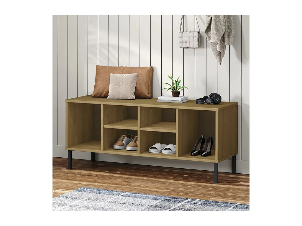 Étagère à chaussures pieds en métal Brun 106x35x45 cm Bois OSLO