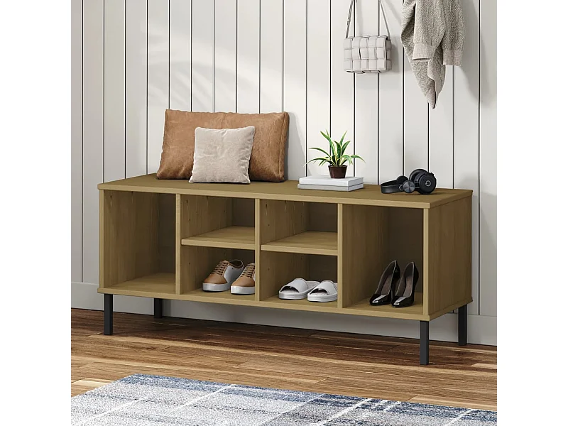 Scarpiera con gambe in metallo Marrone 106x35x45 cm OSLO Legno