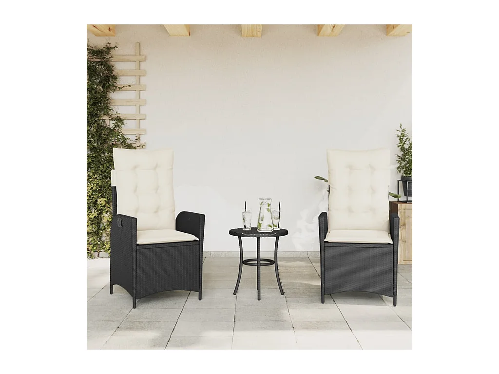 Set van 2 verstelbare tuinstoelen met zwarte rotan kussens