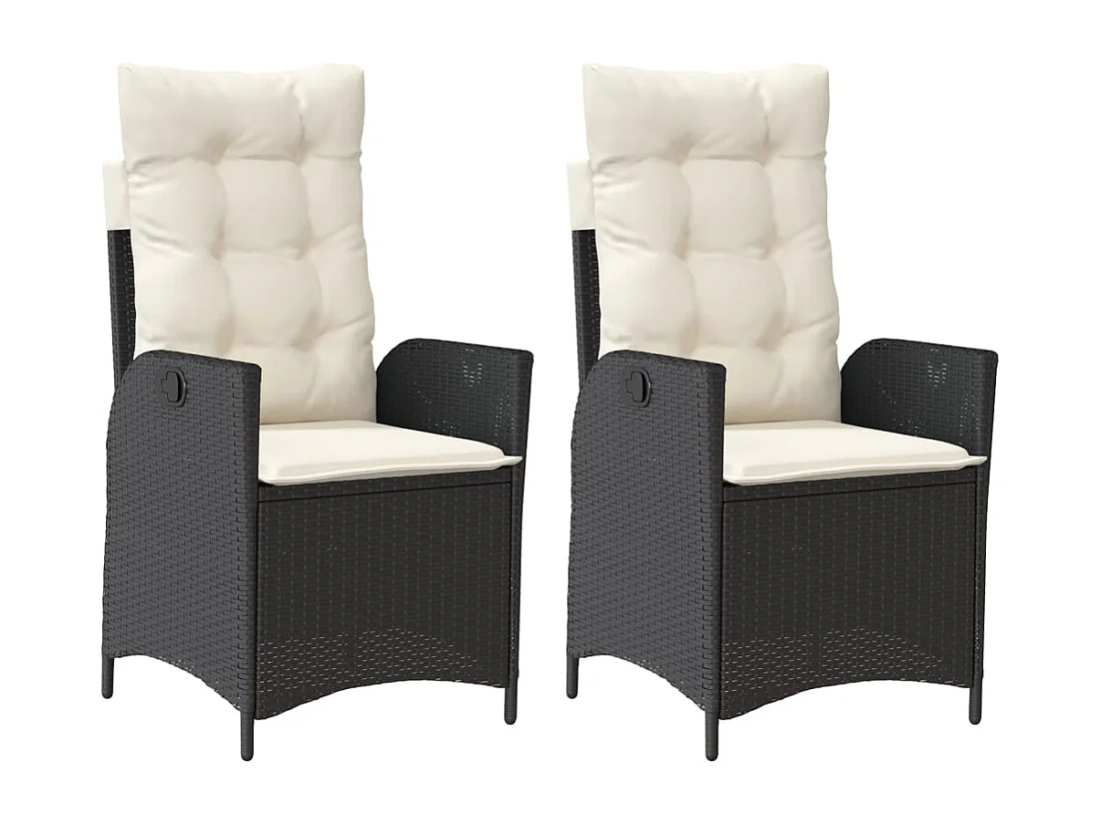 Chaises inclinables de jardin lot de 2 et coussins noir rotin