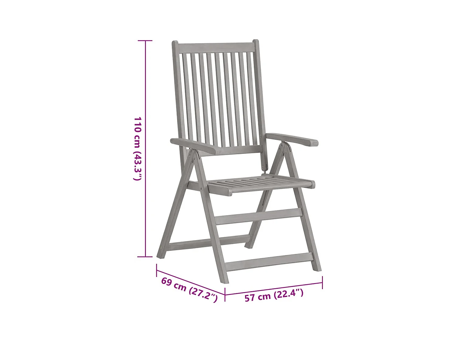 Set van 4 verstelbare tuinstoelen met kussens Acaciahout