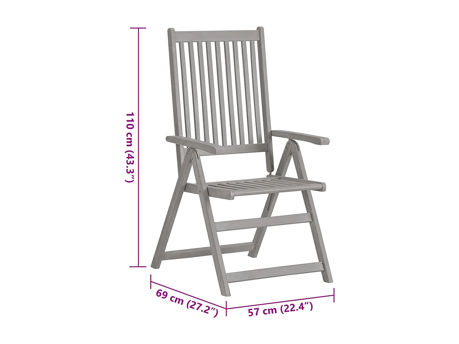 Chaises inclinables de jardin lot de 4 et coussins Bois acacia