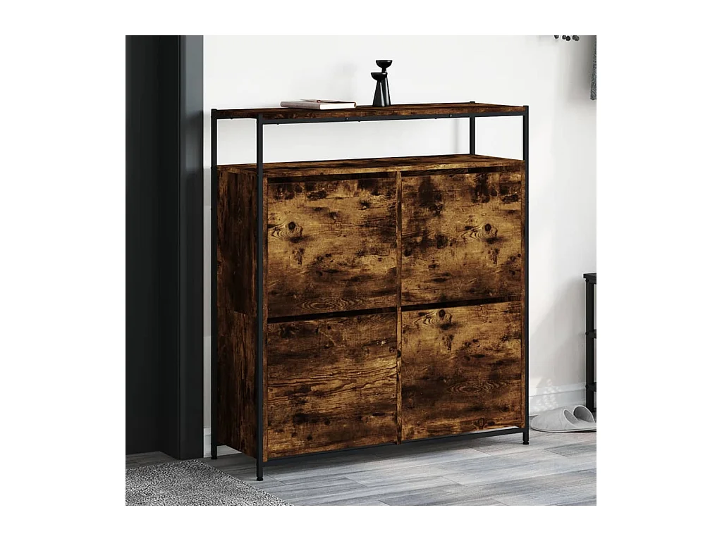 Scarpiera con 4 cassetti pieghevoli, rovere affumicato