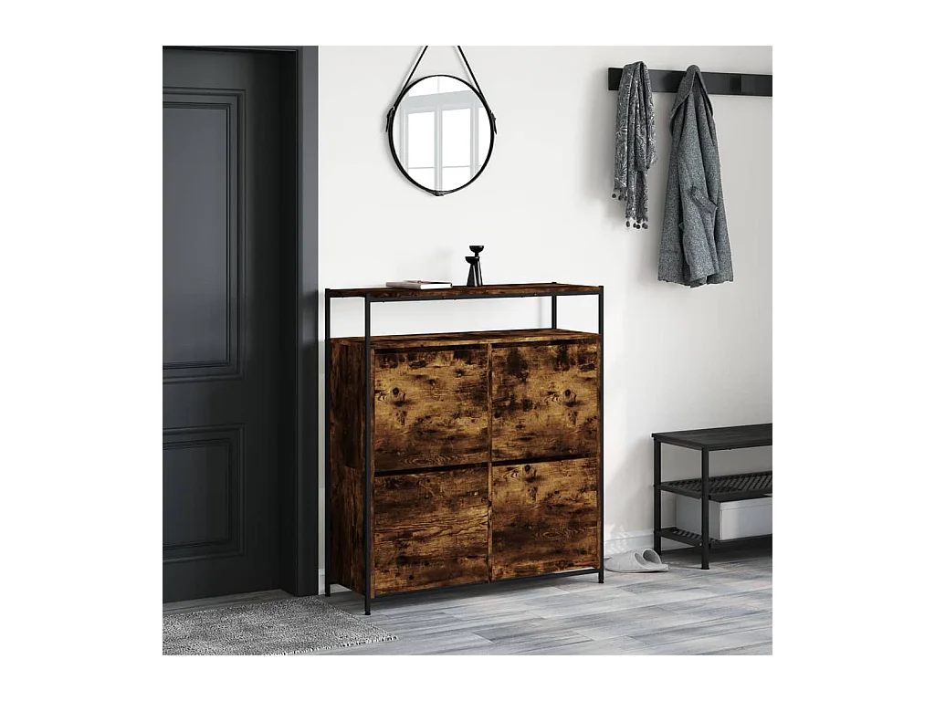 Scarpiera con 4 cassetti pieghevoli, rovere affumicato