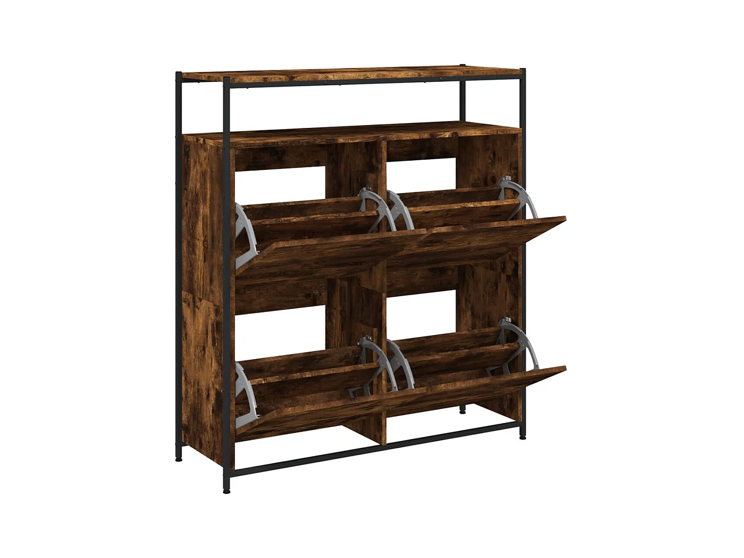 Scarpiera con 4 cassetti pieghevoli, rovere affumicato