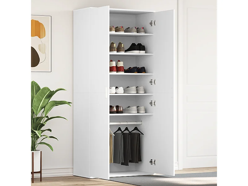 Meuble à chaussures blanc 80x39x180 cm en bois d'ingénierie