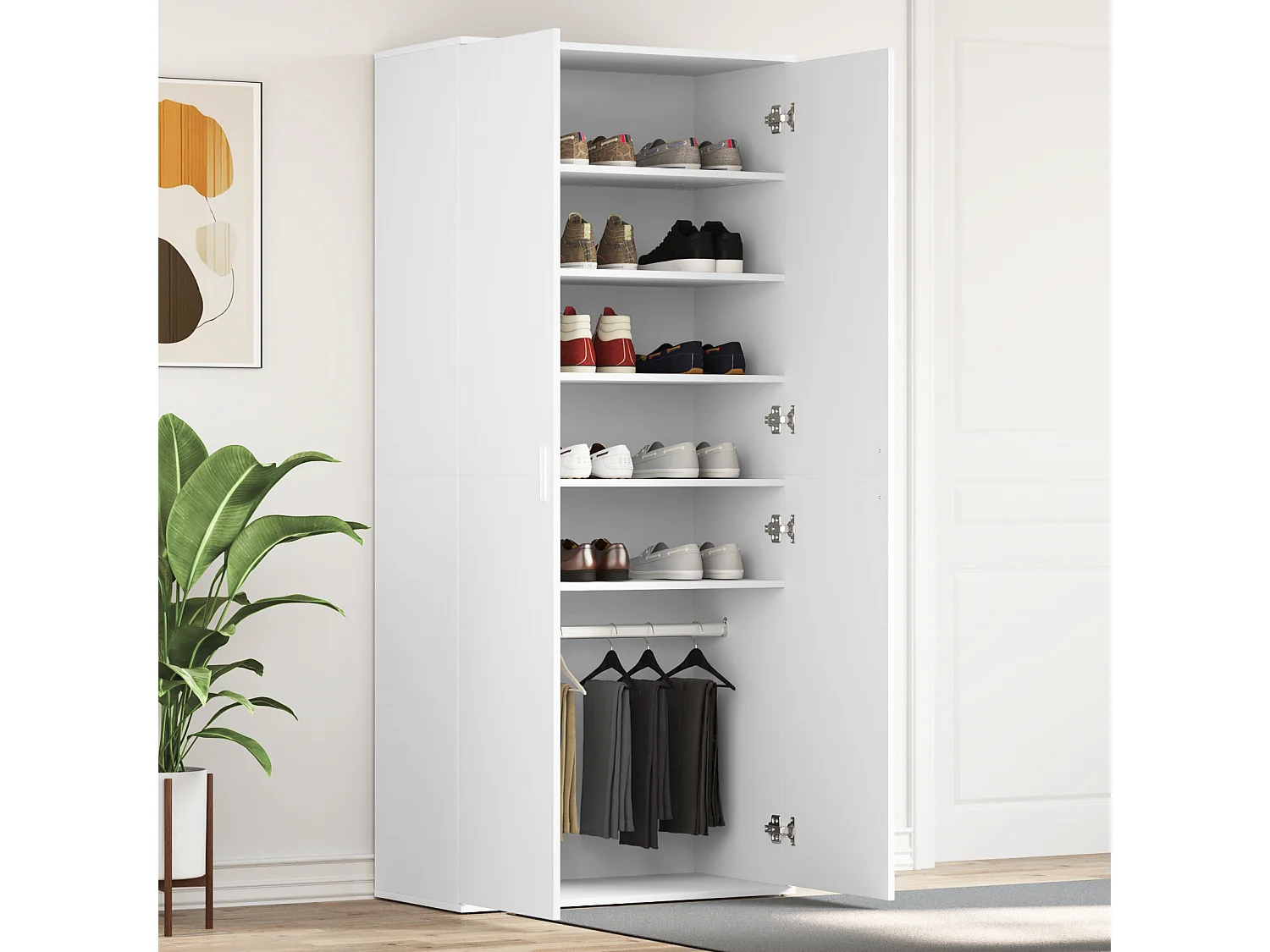 Scarpiera bianca 80x39x180 cm in legno ingegnerizzato