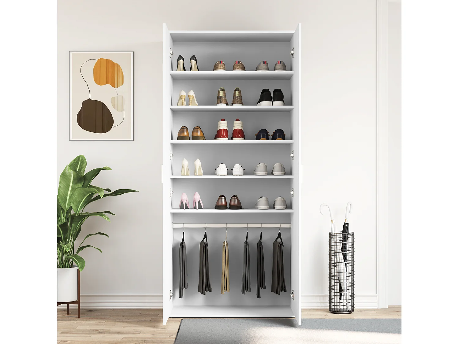 Scarpiera bianca 80x39x180 cm in legno ingegnerizzato