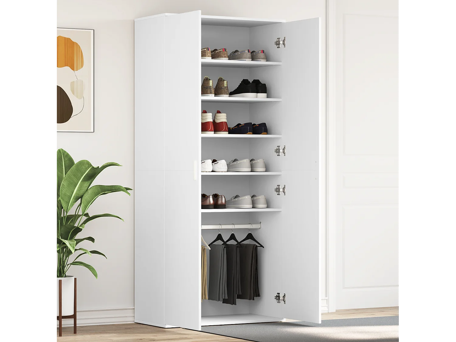 Scarpiera bianca 80x39x180 cm in legno ingegnerizzato