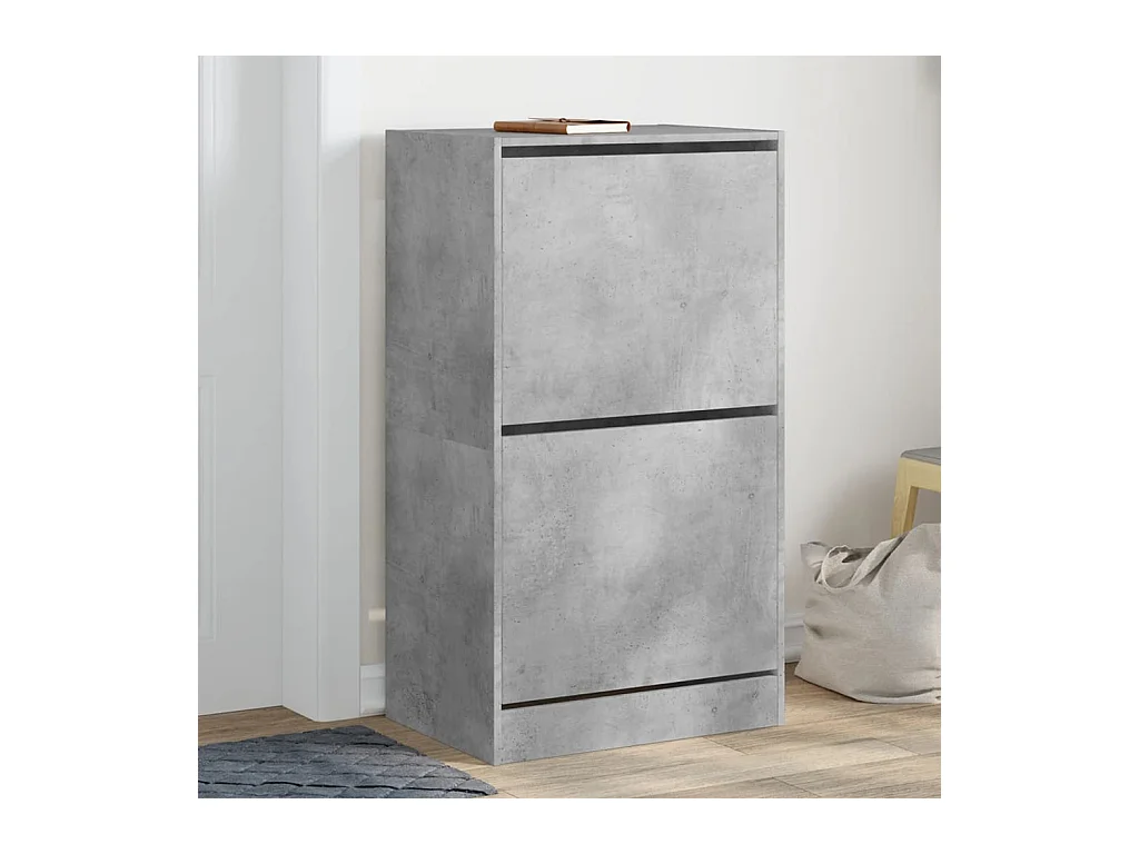 Zapatero plegable de dos cajones en color gris hormigón