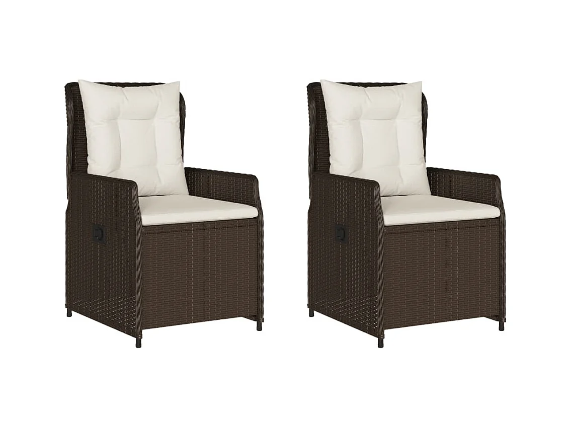 Set di 2 sedie da giardino reclinabili, marroni, in resina di vimini