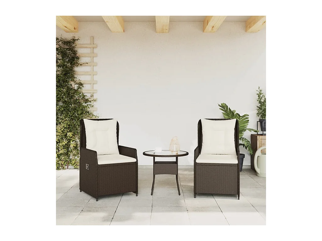 Set di 2 sedie da giardino reclinabili, marroni, in resina di vimini