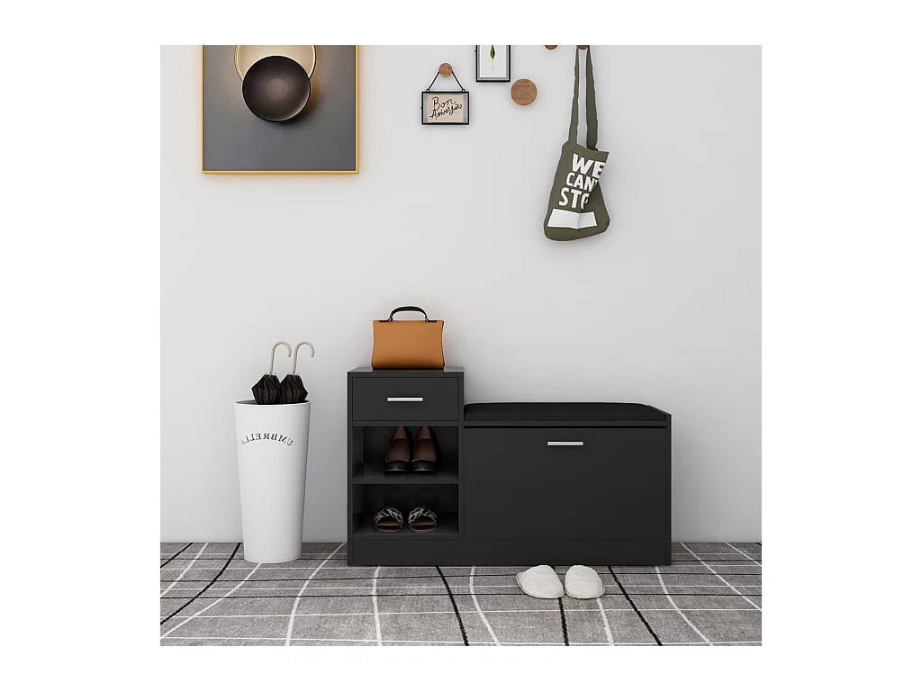 Banc à chaussures Noir brillant 94,5x31x57 cm Aggloméré