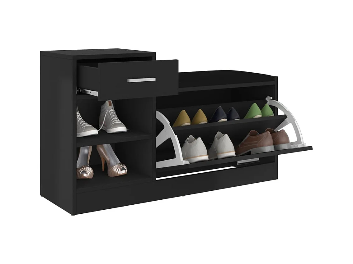 Banc à chaussures Noir brillant 94,5x31x57 cm Aggloméré