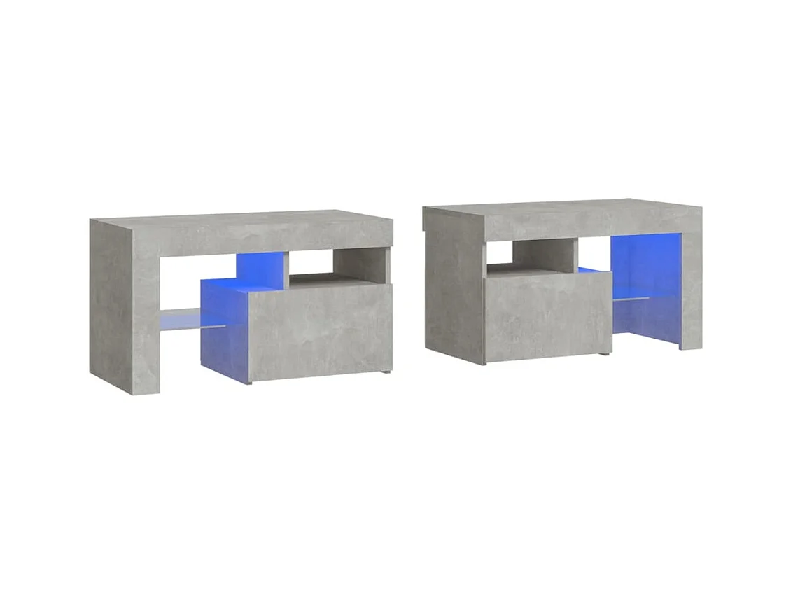 Tables de chevet 2 pcs et lumières LED Gris béton 70x36,5x40 cm