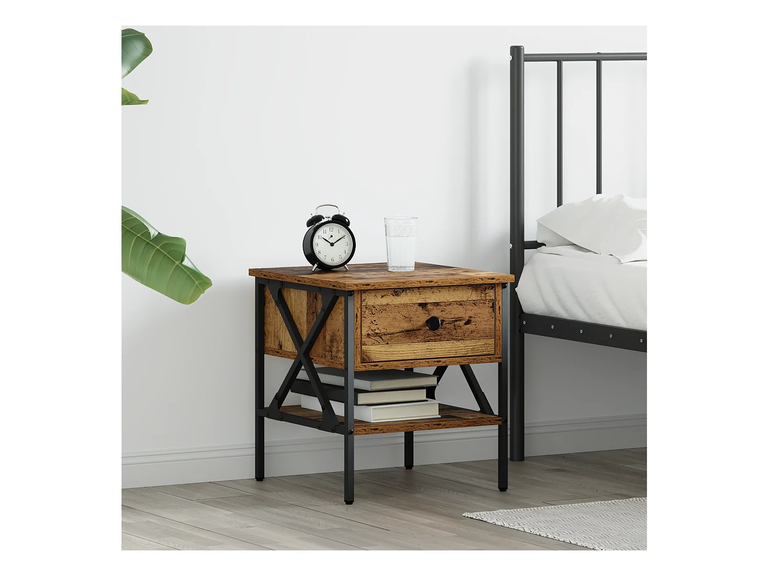 Table de chevet Bois vieilli 40x42x45 cm en bois d'ingénierie