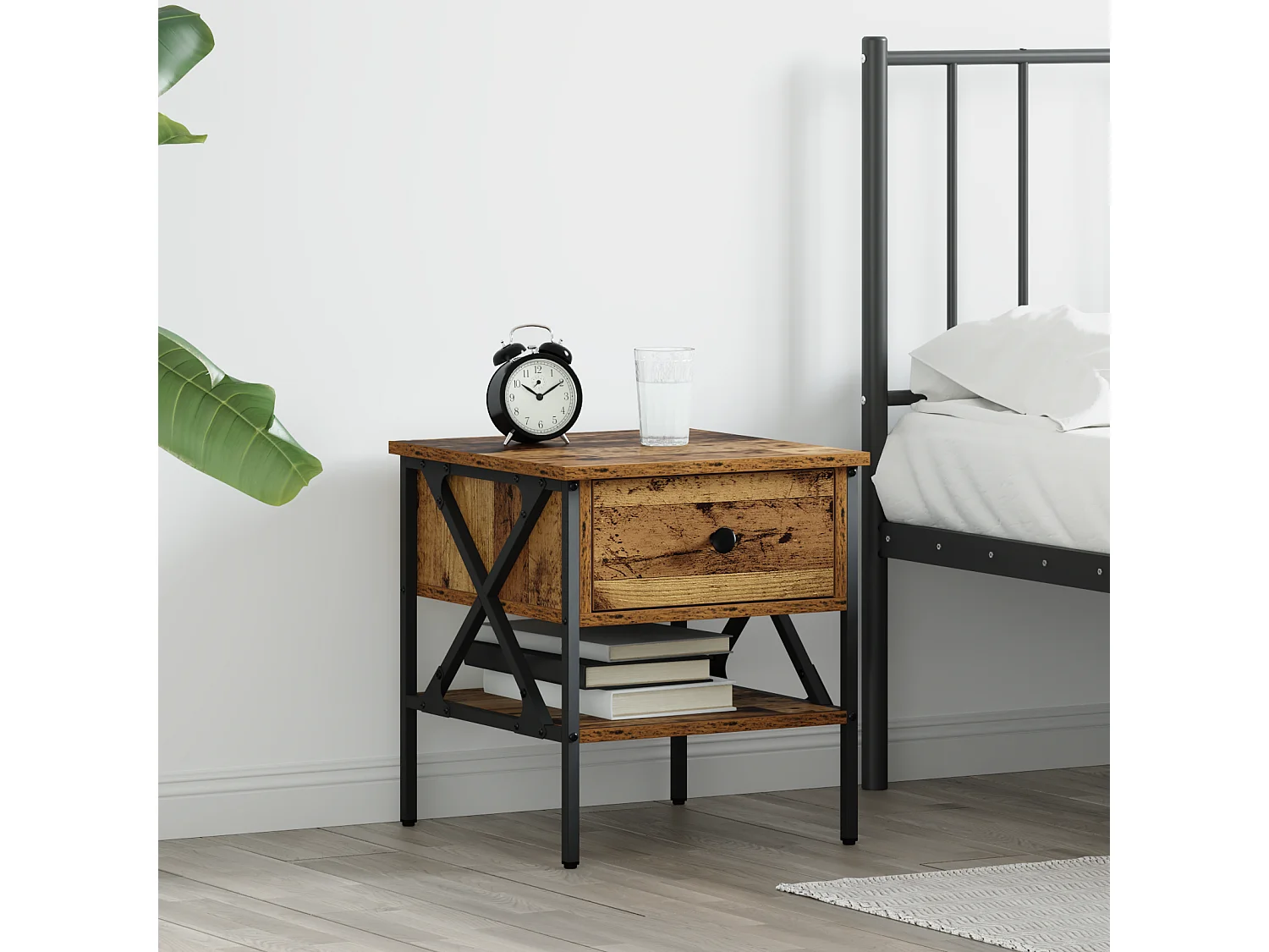 Table de chevet Bois vieilli 40x42x45 cm en bois d'ingénierie