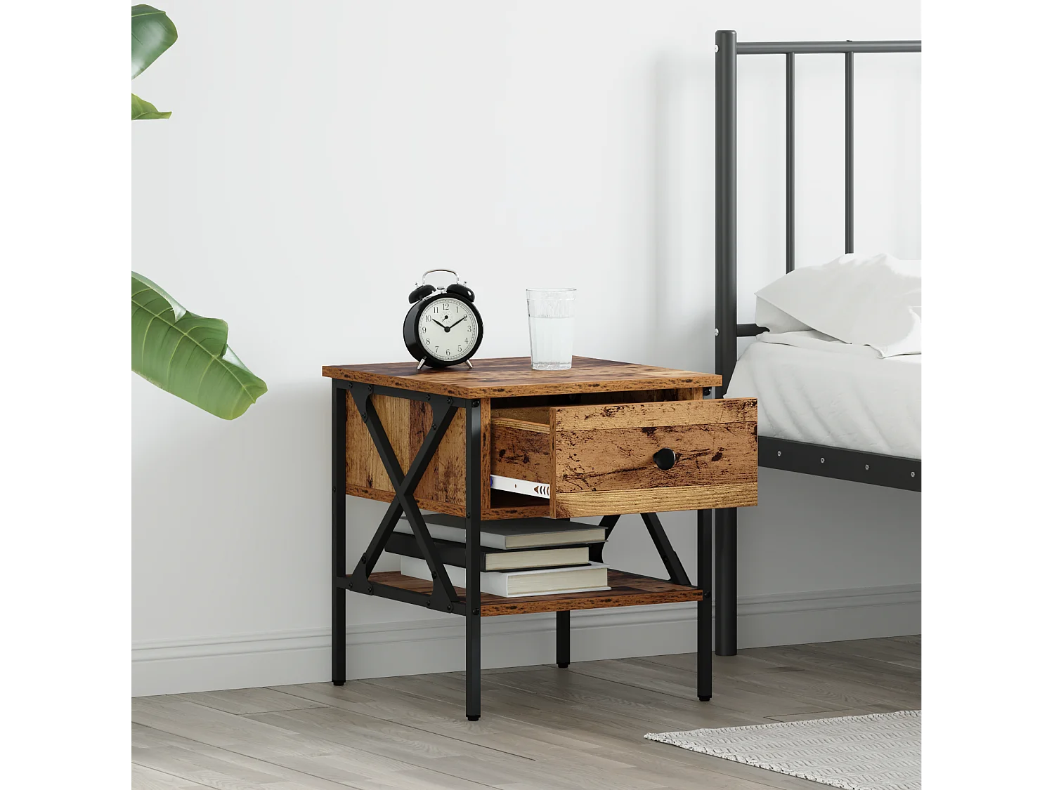 Table de chevet Bois vieilli 40x42x45 cm en bois d'ingénierie