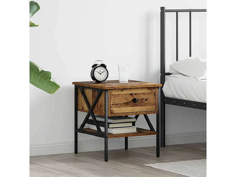 Table de chevet Bois vieilli 40x42x45 cm en bois d'ingénierie