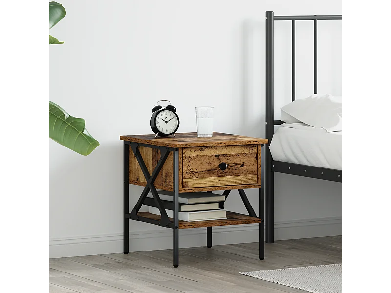 Table de chevet Bois vieilli 40x42x45 cm en bois d'ingénierie