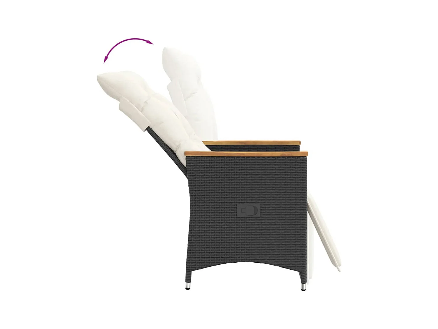 Sedia da giardino reclinabile con cuscini in vimini di resina nera