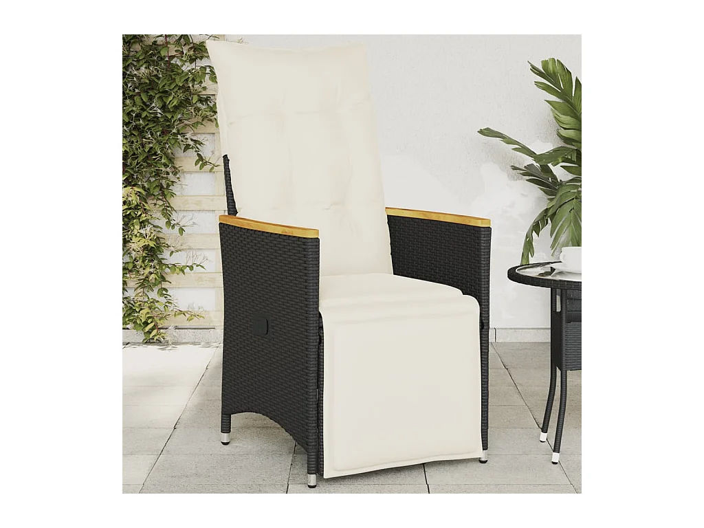 Chaise inclinable de jardin avec coussins noir résine tressée
