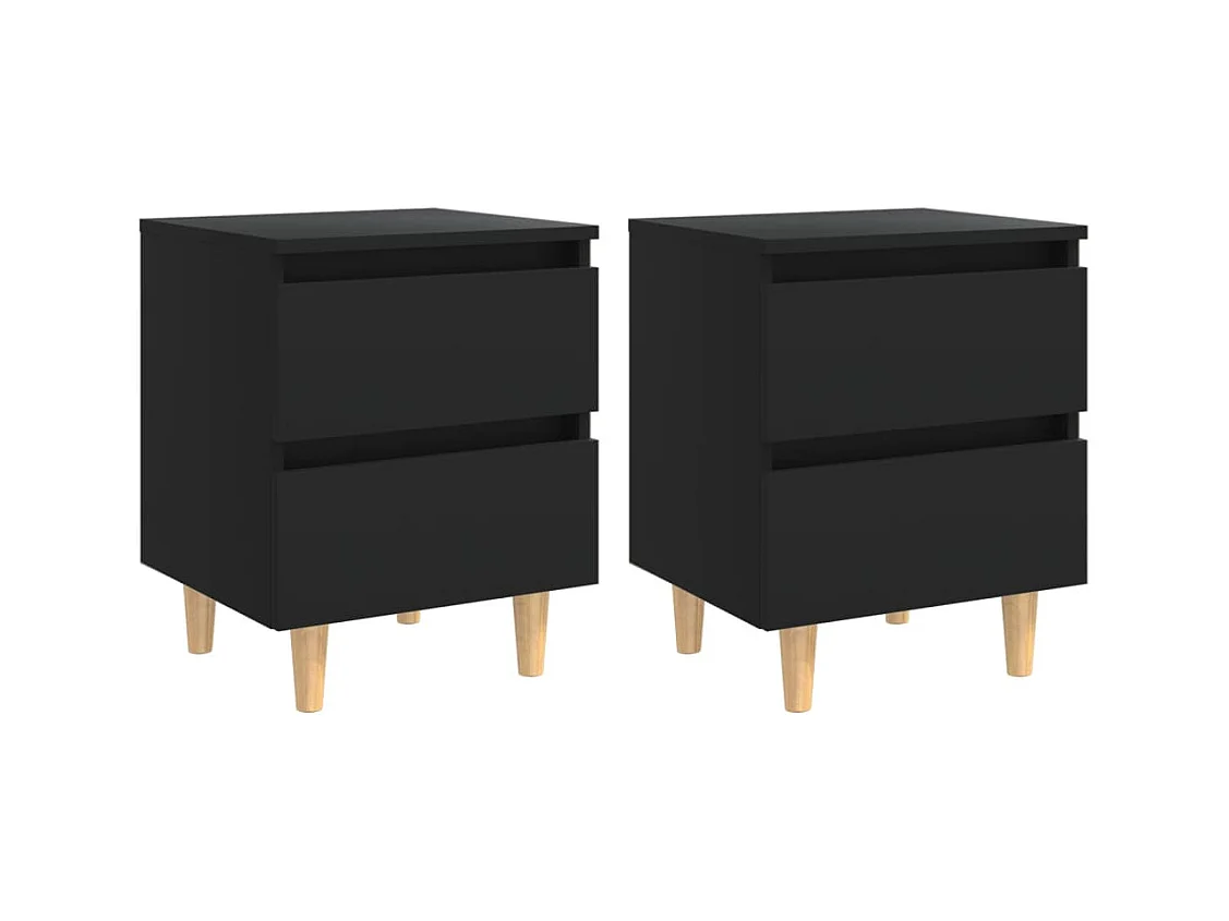 Comodini con gambe in pino 2 pz Nero 40x35x50 cm