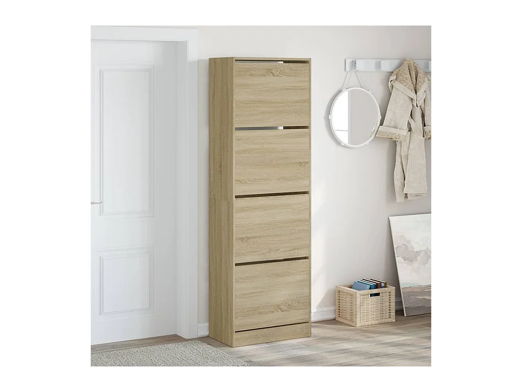 Armoire à chaussures 4 tiroirs rabattables chêne sonoma