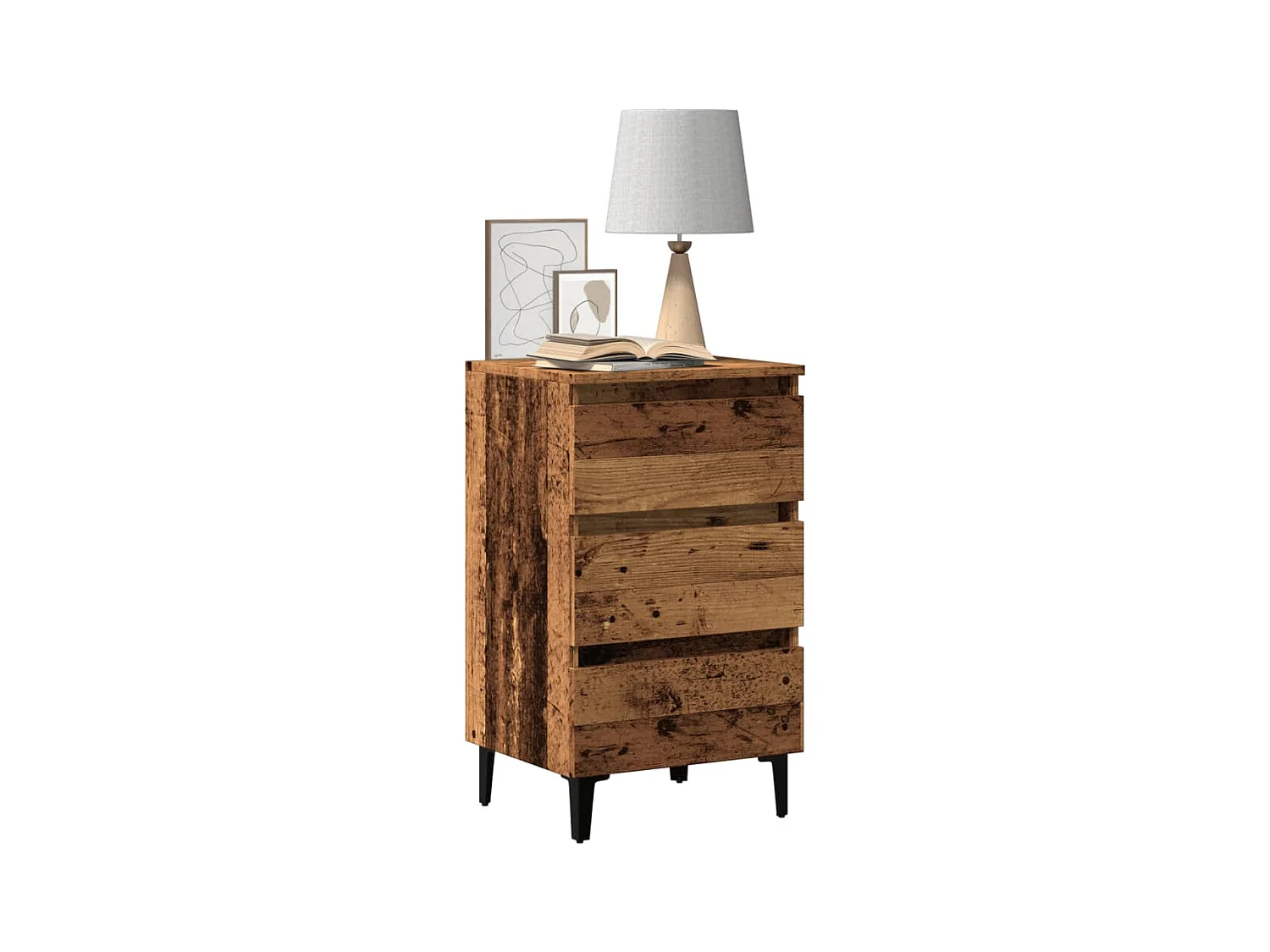 Table de chevet avec pieds en métal vieux bois 40x35x69 cm