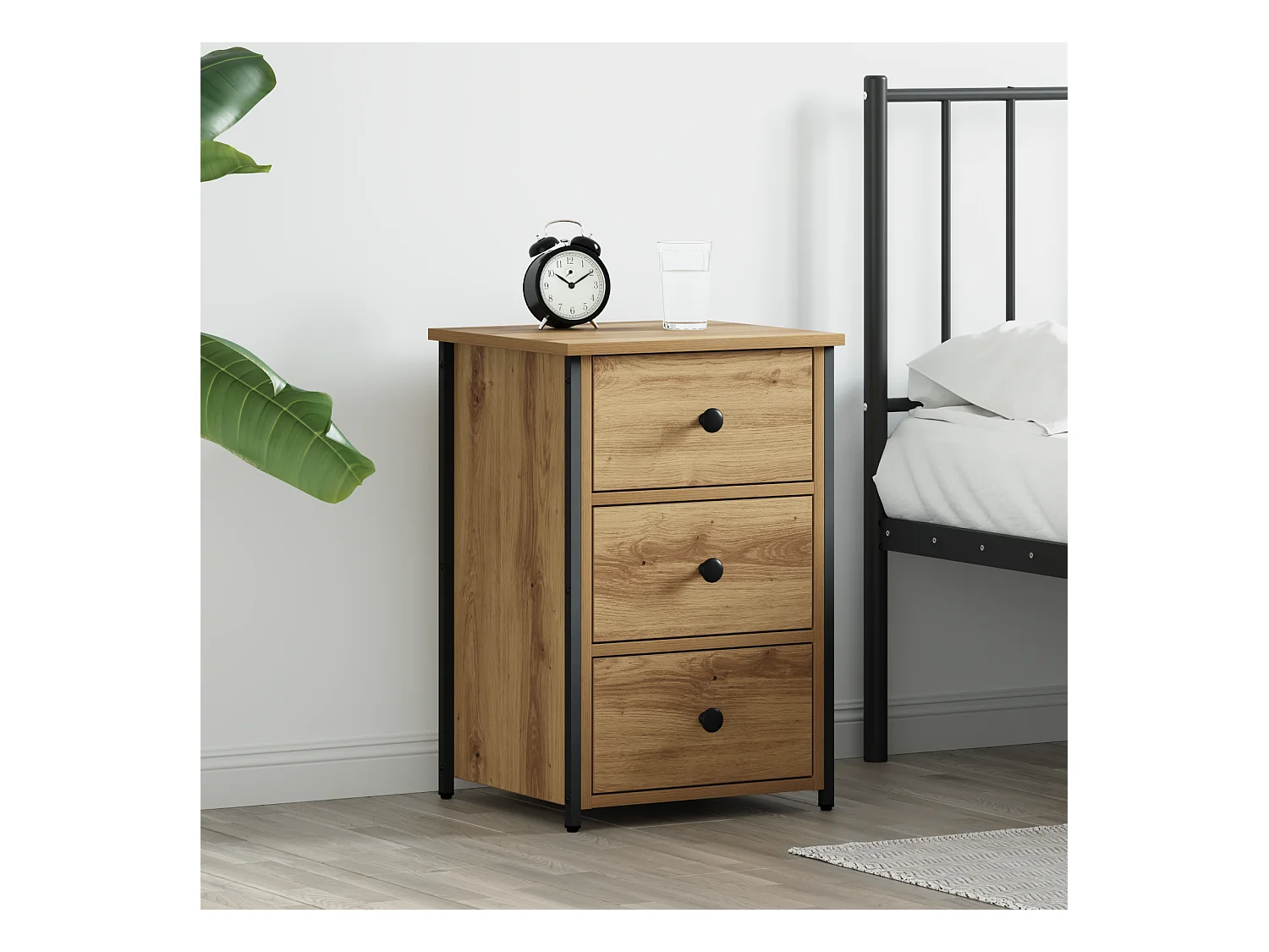 Table de chevet Chêne artisan Bois d'ingénierie Compact Durable