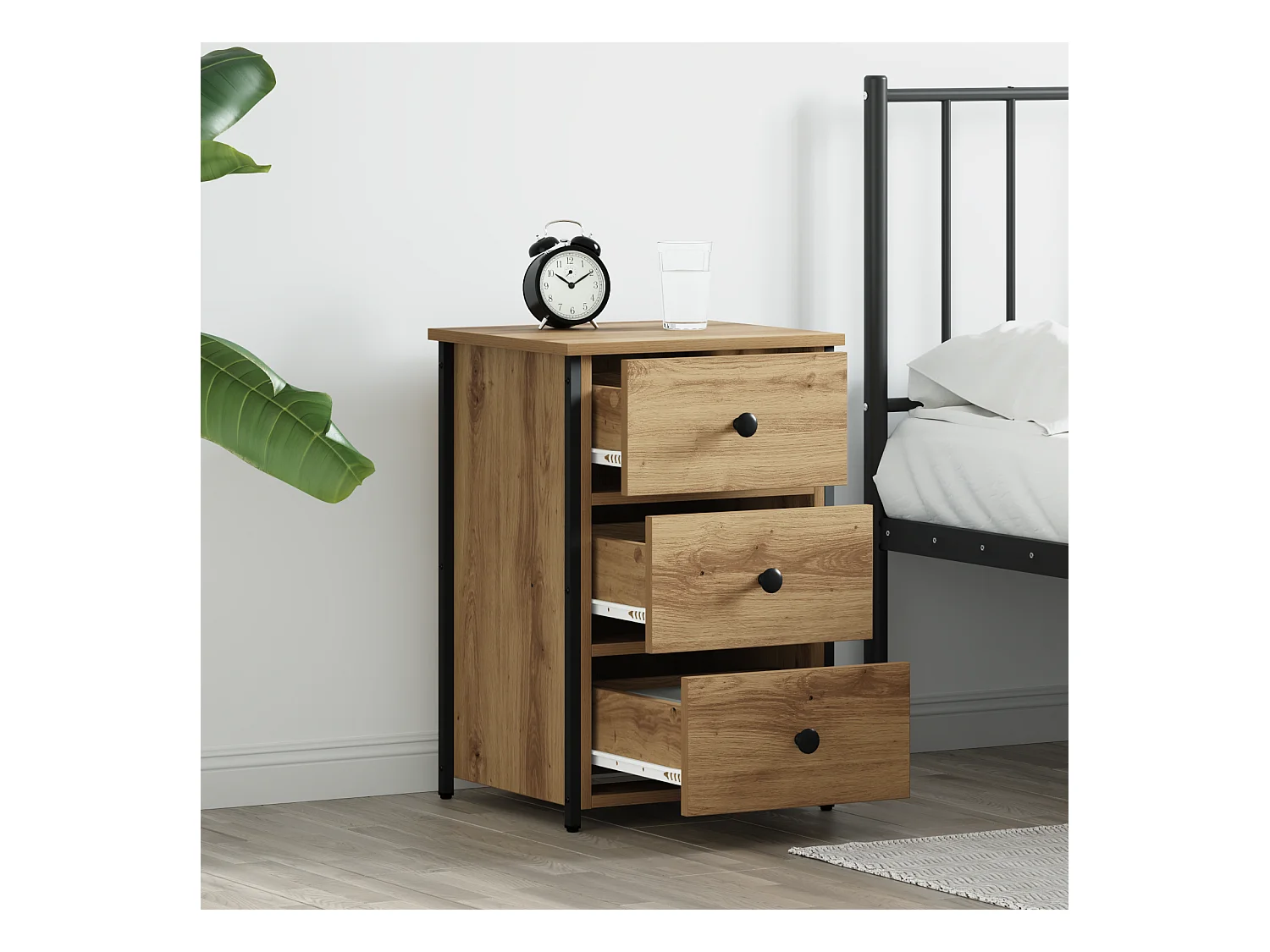 Table de chevet Chêne artisan Bois d'ingénierie Compact Durable