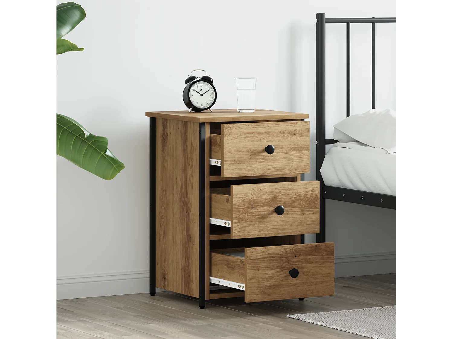 Table de chevet Chêne artisan Bois d'ingénierie Compact Durable