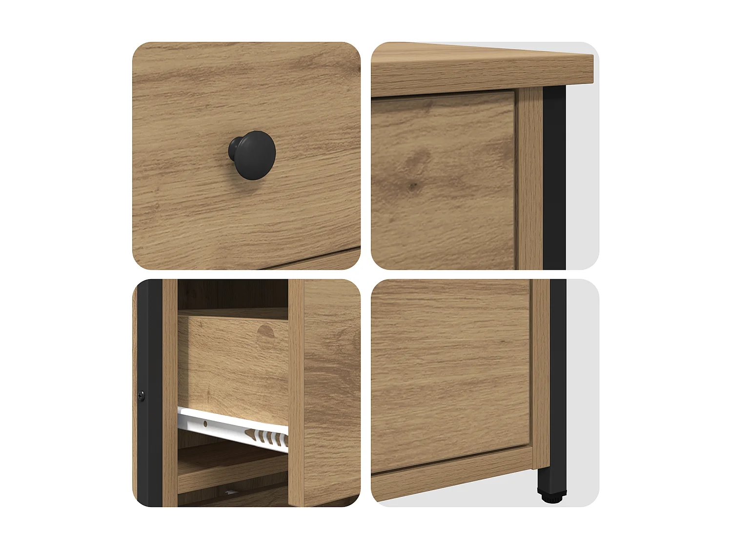 Table de chevet Chêne artisan Bois d'ingénierie Compact Durable