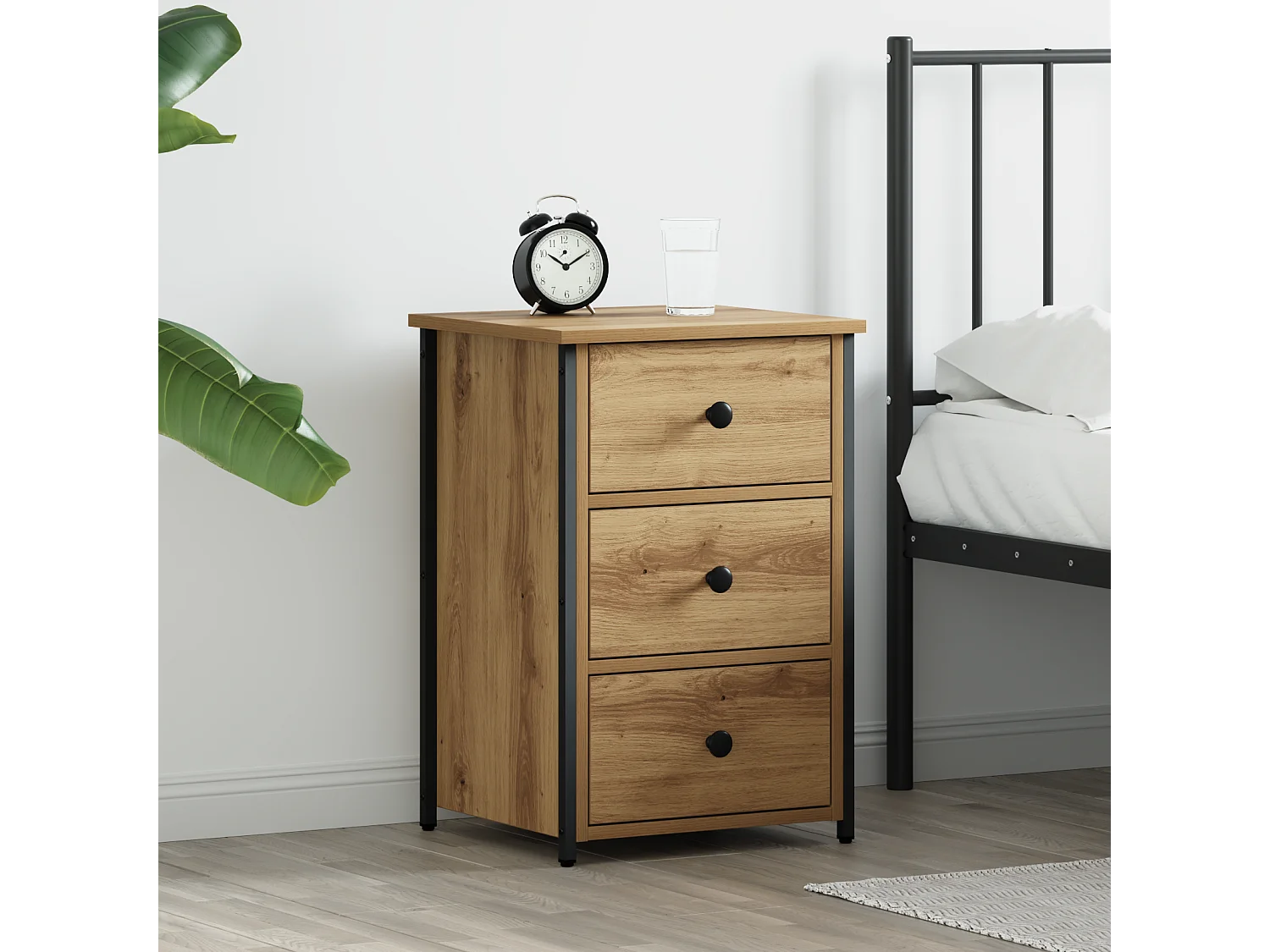 Table de chevet Chêne artisan Bois d'ingénierie Compact Durable