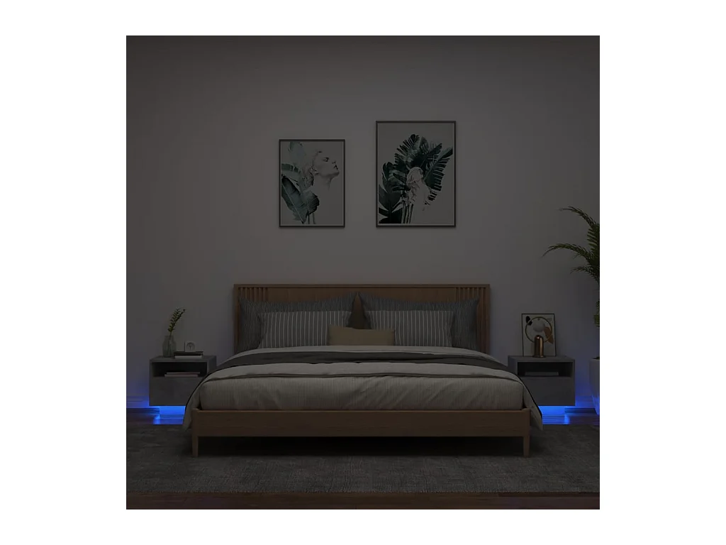 Armoires de chevet avec lumières LED 2 pcs gris béton
