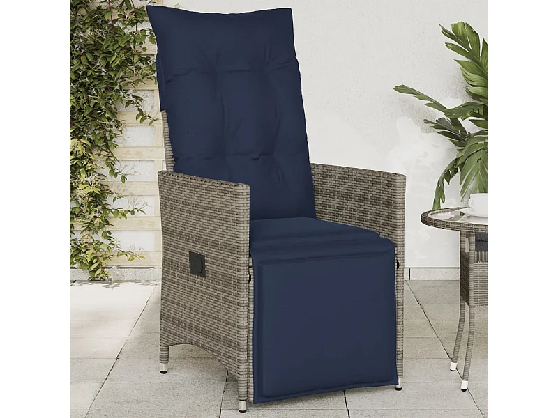 Chaise de jardin inclinable avec coussins en résine tressée grise