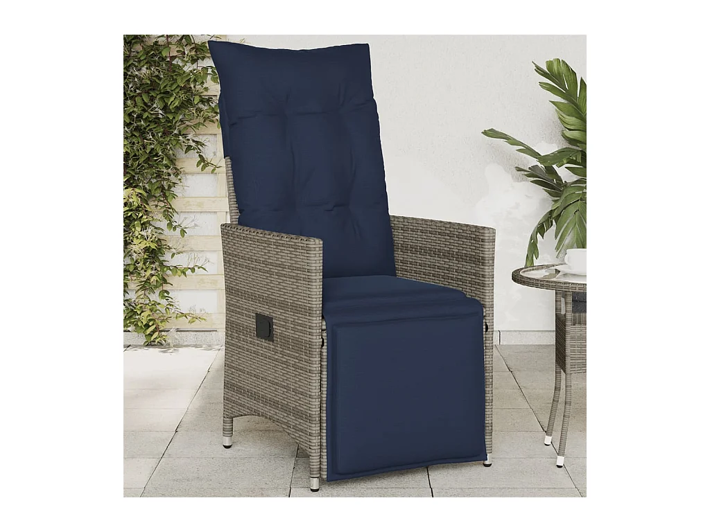 Silla de jardín reclinable con cojines de mimbre gris