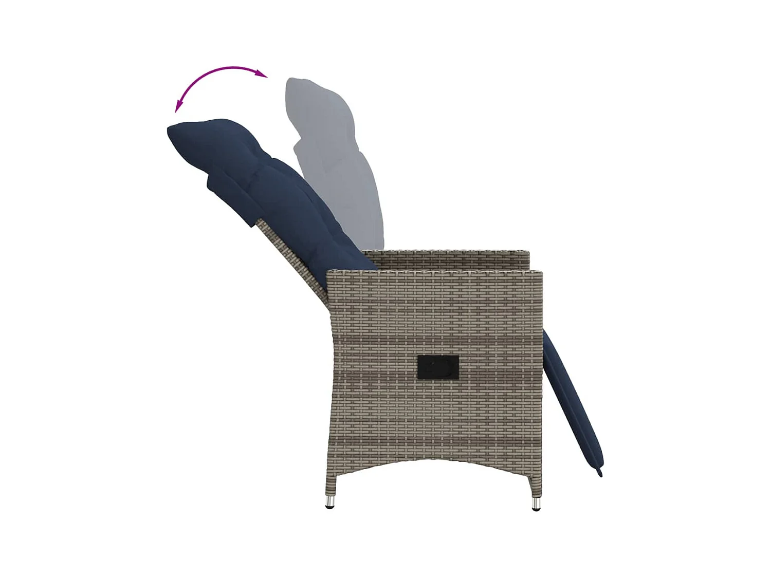 Silla de jardín reclinable con cojines de mimbre gris