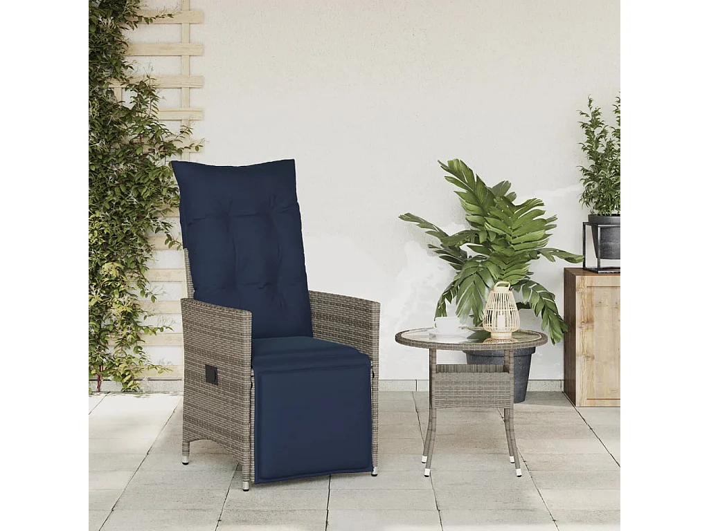 Chaise de jardin inclinable avec coussins en résine tressée grise