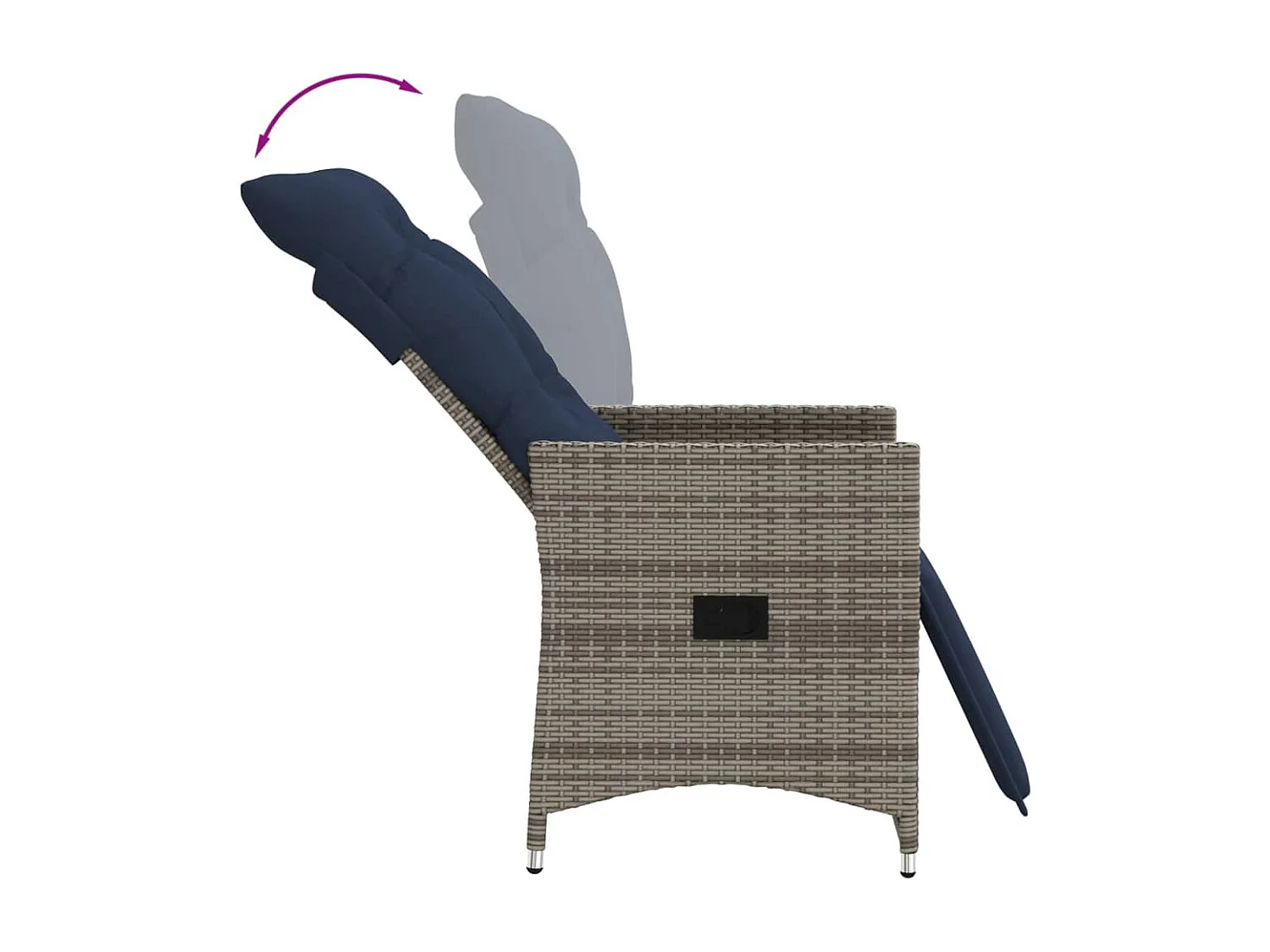 Chaise de jardin inclinable avec coussins en résine tressée grise