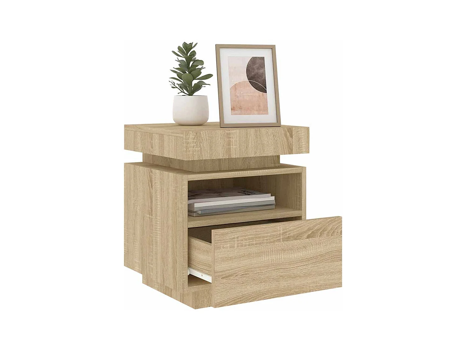 Comodini con luci a LED 2 pezzi in rovere Sonoma