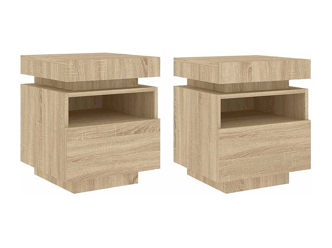 Armoires de chevet avec lumières LED 2 pcs chêne sonoma